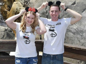I wanted the D I gave her the D with big D and ears, married with mickey, white tees