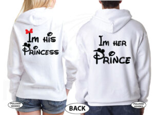 I’m His Princess I’m Her Prince matching couples t-shirts with kissing Minnie and Mickey Mouse family vacation land outfit 5XL, married with mickey, white matching hoodies