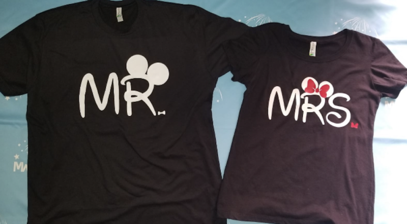Super cute matching couples t-shirts Disney inspired for future Mr and Mrs big ears etsy store plus over sizes 5XL disneymoon honeymoon ebay, married with mickey black matching shirts