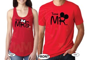 Super cute matching couples t-shirts Disney inspired for future Mr and Mrs big ears etsy store plus over sizes 5XL disneymoon honeymoon ebay, married with mickey red matching shirts