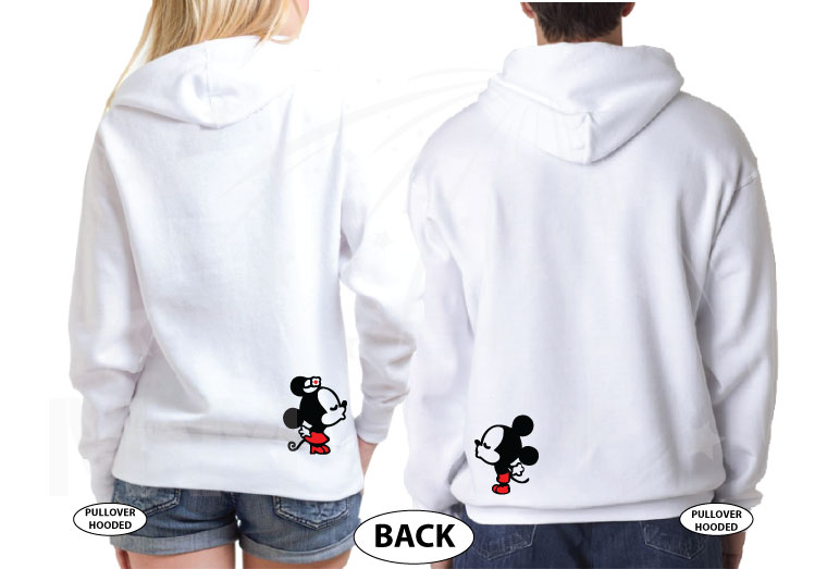 Matching Mickey and Minnie Mouse shirts cute kiss Our first trip together, married with mickey, white hoodies