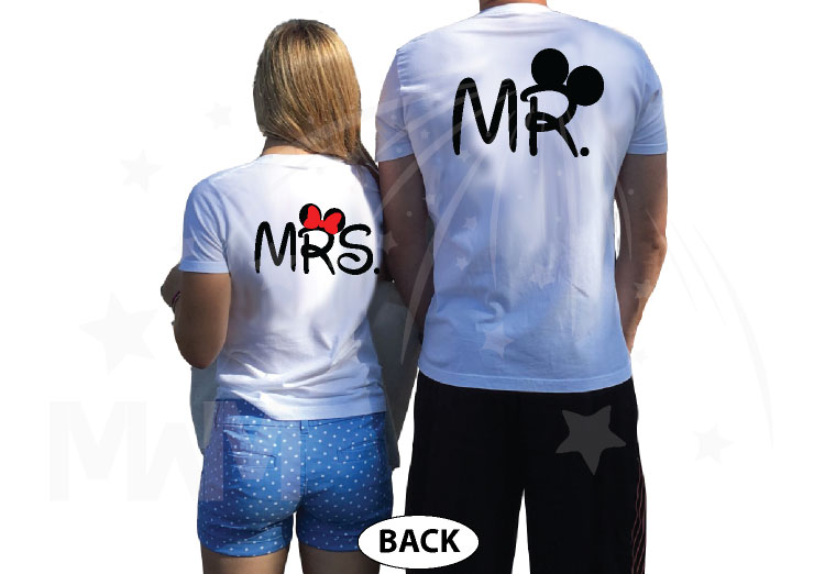 Cute matching couple shirts Celebrating Our Anniversary at Mickey Minnie Mouse Kissing for Mr and Mrs with custom date 5XL sweaters, married with mickey, white tees
