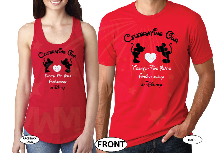 Cute matching couple shirts Celebrating Our Anniversary at Mickey Minnie Mouse Kissing for Mr and Mrs with custom date 5XL sweaters, married with mickey, red tee and tank