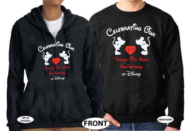Cute matching couple shirts Celebrating Our Anniversary at Mickey Minnie Mouse Kissing for Mr and Mrs with custom date 5XL sweaters, married with mickey, black sweaters