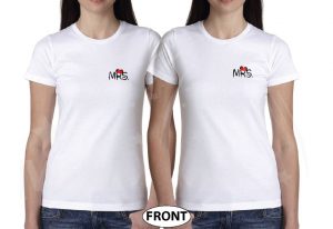 GBT Lesbian Just Married cute couple matching apparel for Mrs with custom text, married with mickey, white tees