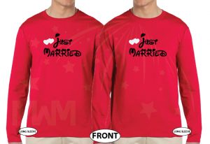 LGBT gay matching apparel for Mr Just Married with cute hearts, married with mickey, red shirts