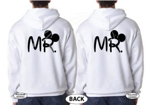 LGBT gay matching apparel for Mr Just Married with cute hearts, married with mickey, white sweaters