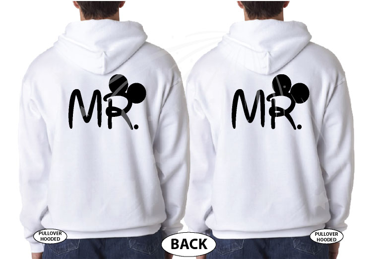 LGBT gay matching apparel for Mr Just Married with cute hearts, married with mickey, white sweaters