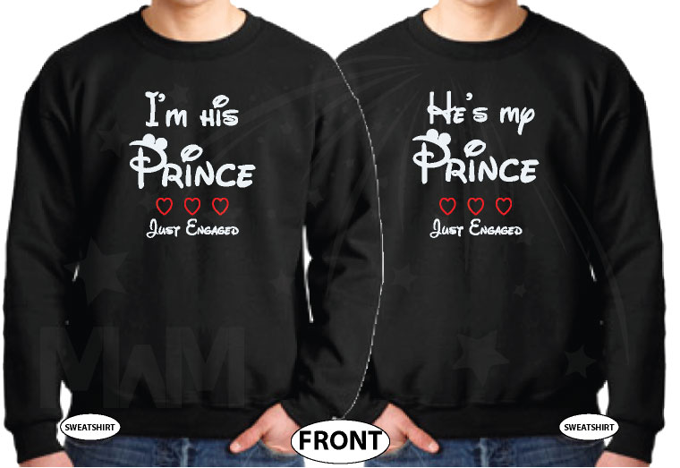 500563 LGBT Gay I'm His Prince He's My Prince Mickey Mouse With Custom Names black matching sweaters